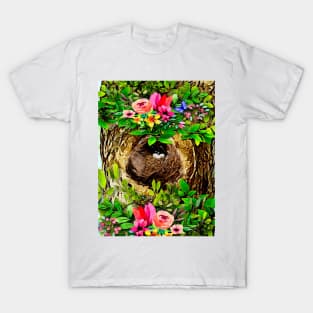 Birds Nest in a Tree and Flowers T-Shirt